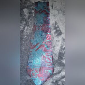 Geometric Patterned Tie in Teal and Burgundy